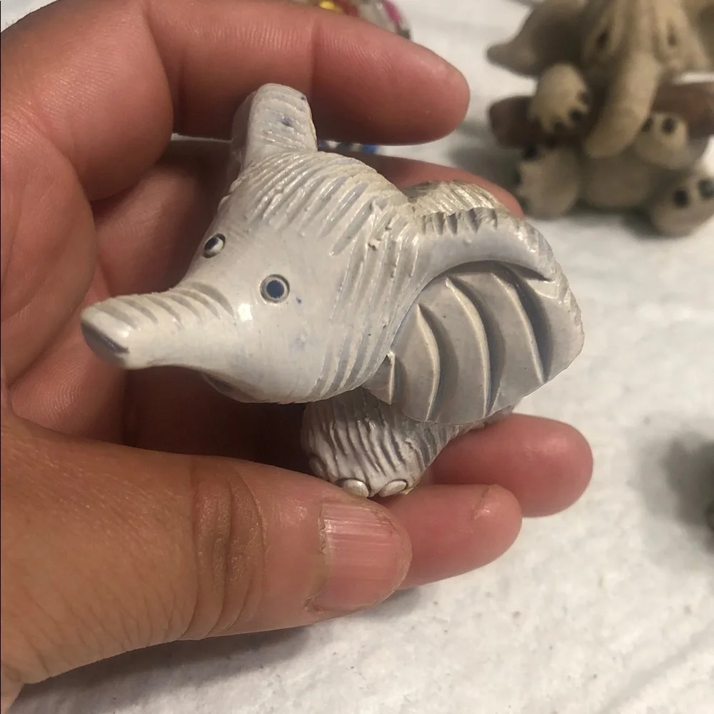 Vintage Mini Elephant Figurine Set in Beige, Cream, Brown and Blue